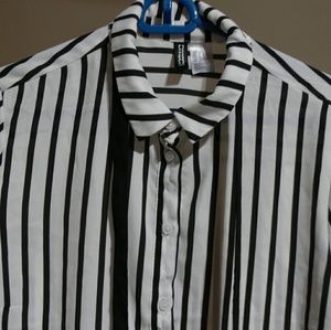 Striped button up shirt with ties